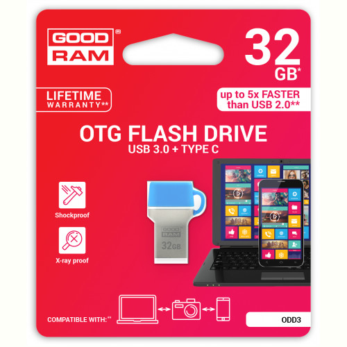 Флеш-накопичувач USB3.0 32GB Type-C GOODRAM ODD3 (DualDrive) Blue (ODD3-0320B0R11)