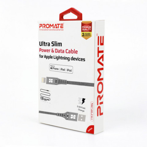 Кабель Promate NerveLink-i USB - Lightning (M/M), 2.4 A, 1.2 м, Grey