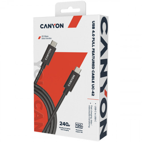 Кабель USB Type-C Canyon UC-42 Type C to Type-C 240W 2m Black (CNS-USBC42B)