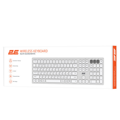 Клавіатура бездротова 2E KS270 WL/BT EN/UKR Silver/White (2E-KS270WBWH_UA)