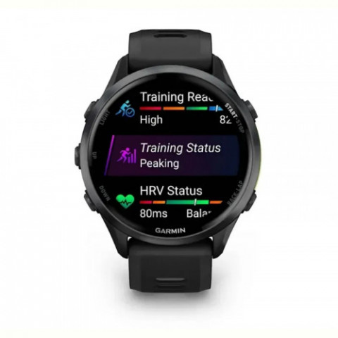 Смарт-годинник Garmin Forerunner 970 Black Carbon Gray DLC Titanium with Black/Translucent Whitestone Silicone with Slate Buckle (010-02969-60)