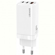 Мережевий зарядний пристрій Usams US-CC110 (1USB, 2USB Type-C) 65W PD + QC3.0 White (MTXLOGTL02) + кабель USB-C - Lightning