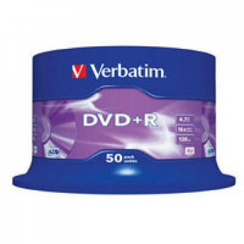 Диски DVD+R 4.7GB VERBATIM Cake Box (43550) 16x, 50шт Silver