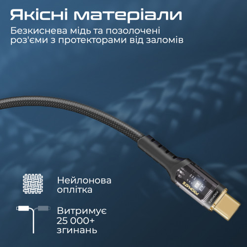 Кабель Promate USB Type-C - USB Type-C (M/M), 5 A, 100 W, 2 м, Lucidline-CC200 Black (lucidline-cc200.black)