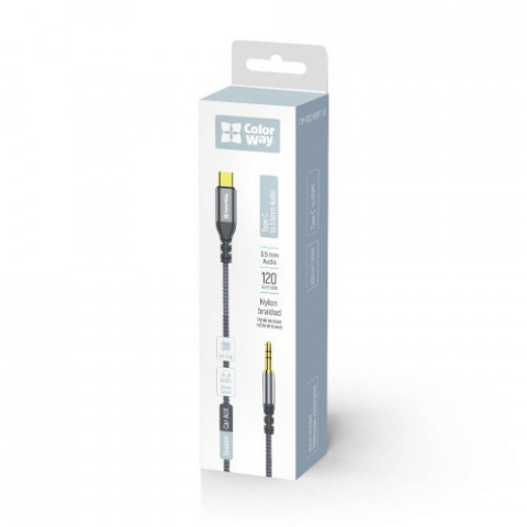 Адаптер ColorWay USB Type-C - 3.5 мм (M/M), 1.2 м, Gray (CW-CBPDJ071-G)