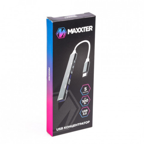 Концентратор USB Type-C Maxxter 1xUSB-A 3.0, 2xUSB-A 2.0, 1xUSB-C (PD100W charging), 1хUSB-C Gray (HU3C-4P1PD-01)