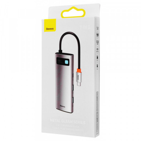 USB-Хаб Baseus Metal Gleam Series 7-in-1 (2xUSB3.0 + 4KHD + Type-C + Type-C PD+ TF + SD) gray Купити в Україні