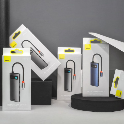 USB-Хаб Baseus Metal Gleam Series 7-in-1 (2xUSB3.0 + 4KHD + Type-C + Type-C PD+ TF + SD) gray Купити в Україні