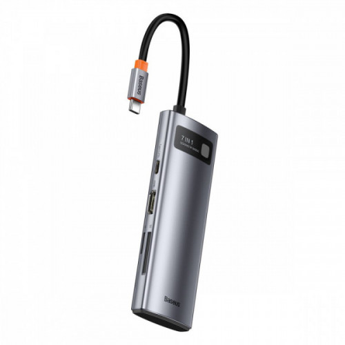 USB-Хаб Baseus Metal Gleam Series 7-in-1 (2xUSB3.0 + 4KHD + Type-C + Type-C PD+ TF + SD) gray Купити в Україні