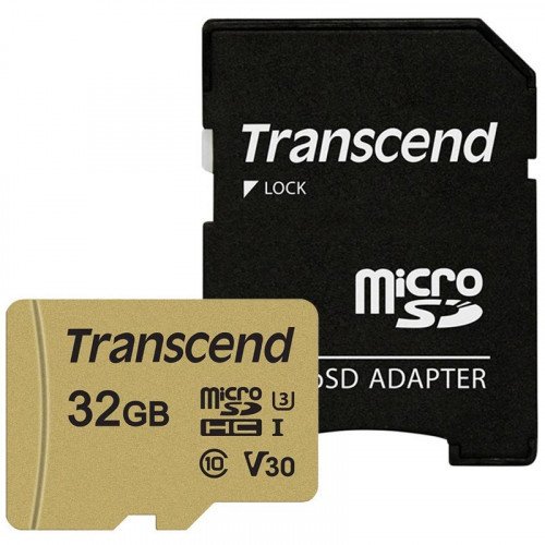 Карта пам`ятi MicroSDHC 32GB UHS-I/U3 Class 10 Transcend 500S + SD-adapter (TS32GUSD500S)