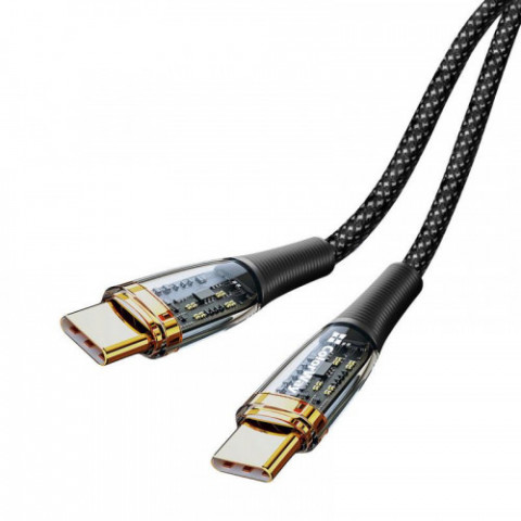 Кабель ColorWay USB Type-C - USB Type-C (M/M), transparent head, PD Fast Charging, 5 А, 100 W, 1.2 м, Black (CW-CBPDCC053-BK)