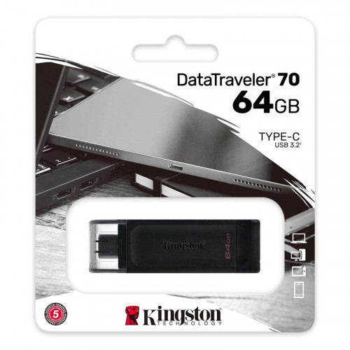 Флеш-накопичувач USB3.2 64GB Type-C Kingston DataTraveler 70 Black (DT70/64GB)