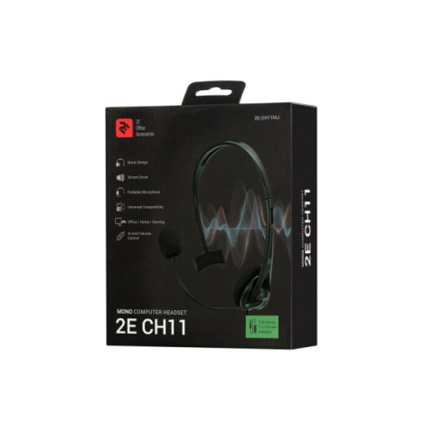 Гарнітура ПК моно On-ear 2E CH11 mini-jack, omni-mic, 1.2м, чорний