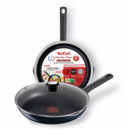 Сковорода з кришкою Tefal Family Day, 24см, алюміній, бакеліт, скло, чорний