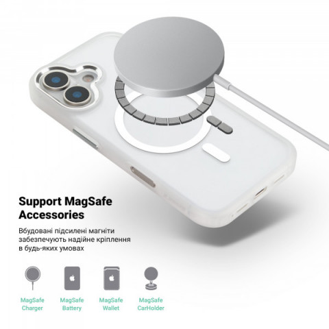 Чохол ArmorStandart Unit MagCase для Apple iPhone 17 Matte Clear Silver + Orange Button Set (ARM90581)