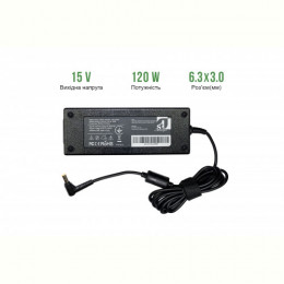 Блок живлення 1StCharger для ноутбука Toshiba 15V 120W 8A 6.3x3.0 + каб.живл. (AC1STTO120WA)