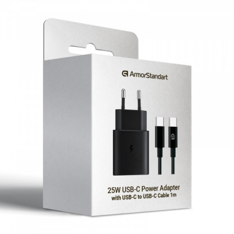 Зарядний пристрій ArmorStandart AR-TA800 USB-C 25W Black + кабель USB-C to USB-C (ARM77720)