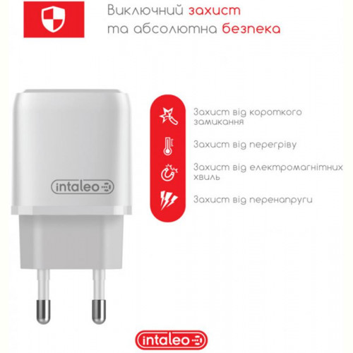 Мережевий зарядний пристрій Intaleo TCGQPD120L (1USBx3A) White (1283126510007) + кабель Lightning