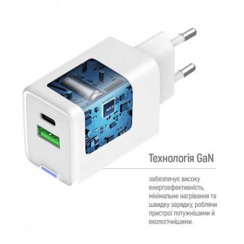 Мережевий зарядний пристрій ColorWay GaN Mini 35W PD Port PPS USB (Type-C PD + USB QC4.0) White (CW-CHS055PDC-WT) + кабель USB Type-C