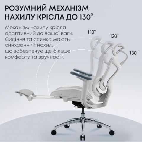 Крісло офісне з підставкою для ніг Sihoo DORO C300L Mesh White with footrest (DORO-C300L-A3-102-JT) Купити в Україні
