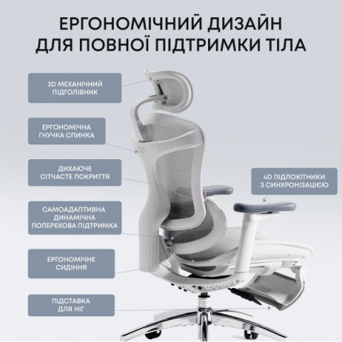 Крісло офісне з підставкою для ніг Sihoo DORO C300L Mesh White with footrest (DORO-C300L-A3-102-JT) Купити в Україні