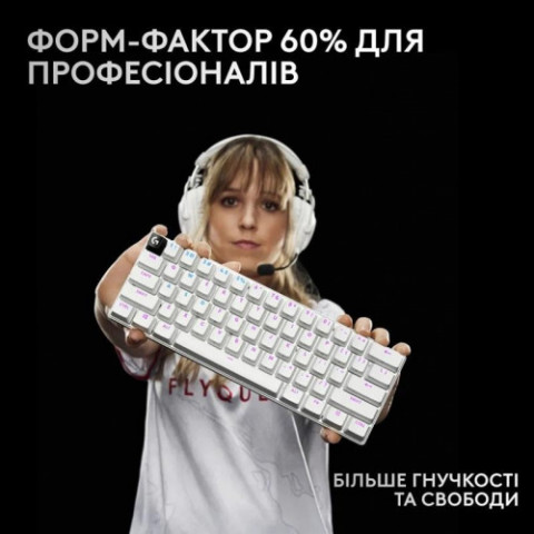 Клавiатура бездротова Logitech G PRO X 60 TKL GX Optical Tactile White (920-011930)