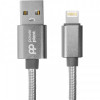 Кабель PowerPlant (CA912322) USB-Lightning, 1м, нейлон, металевий штекер, сірий