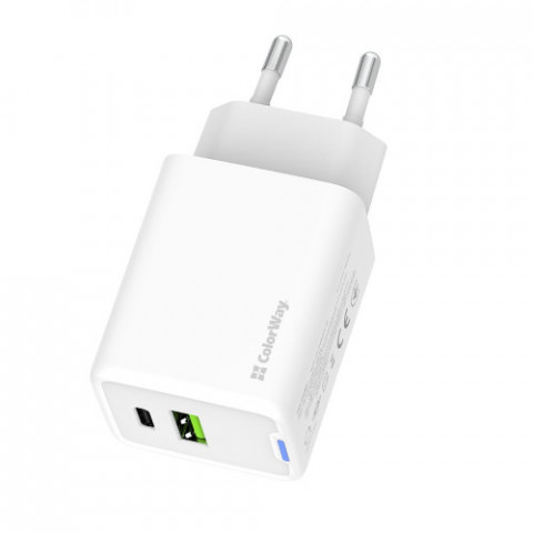 Мережевий зарядний пристрій ColorWay GaN Mini 45W PD Port PPS USB (Type-C PD + USB QC4.0) White (CW-CHS060PD-WT)