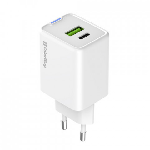 Мережевий зарядний пристрій ColorWay GaN Mini 45W PD Port PPS USB (Type-C PD + USB QC4.0) White (CW-CHS060PD-WT)