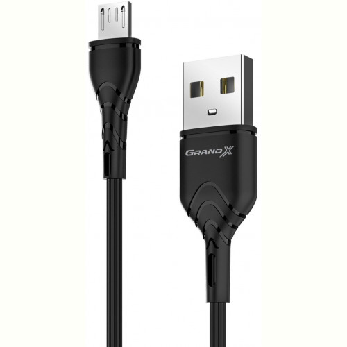 Кабель Grand-X USB-microUSB, Cu, 3A, 1м, Fast Сharge, Black (PM-03B)