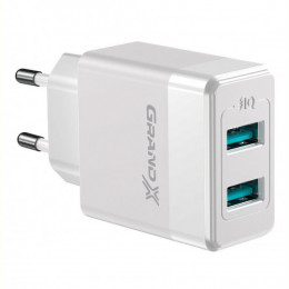 Мережевий зарядний пристрій Grand-X (2xUSB 2.4А) White (CH-50W)