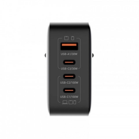 Мережевий зарядний пристрій ColorWay Power Delivery GaN (USB-A + 3USB TYPE-C) (100W) Black (CW-CHS047PD-BK)