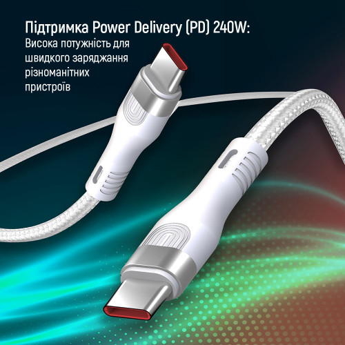 Кабель ColorWay USB Type-C + USB Type-C (M/M), 5.0 А, 1 м, White (CW-CBPDCC065-WT)