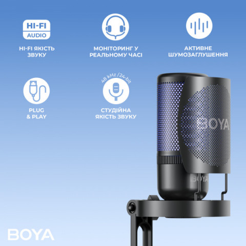 Мікрофон конденсаторний зі зміною діаграми спрямованості BOYA K9 RGB Black Купити в Україні