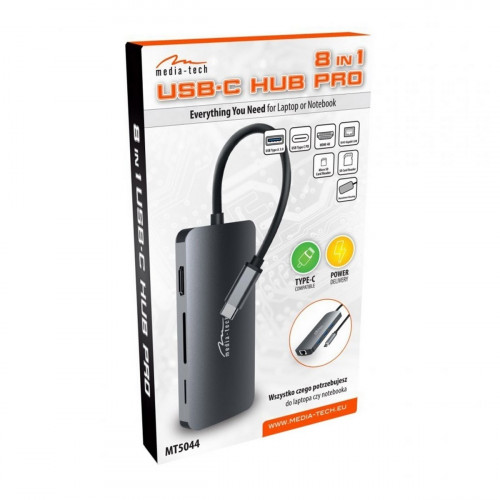 Док-станція Media-Tech USB-C HDMI/USB 3.0x3/RJ45/SD/MicroSD/PD 100W (MT5044)