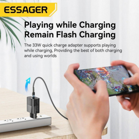 Мережевий зарядний пристрій Essager Pinchen 33W USB A + TYPE C Black (ECTAC-PCB01-P)