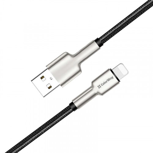 Кабель ColorWay USB-Lightning, head metal, 2.4А, 1м, Black (CW-CBUL046-BK)