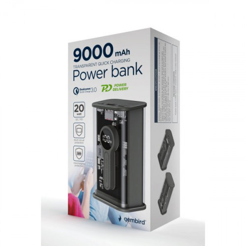 Портативний зарядний пристрій PB09-TQC3-01, 9000 mAh, прозорий
