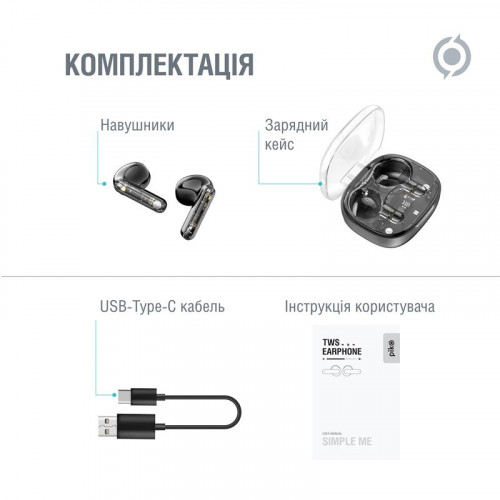 Bluetooth-гарнiтура Piko TWS-SimpleMe Black (1283126583438)