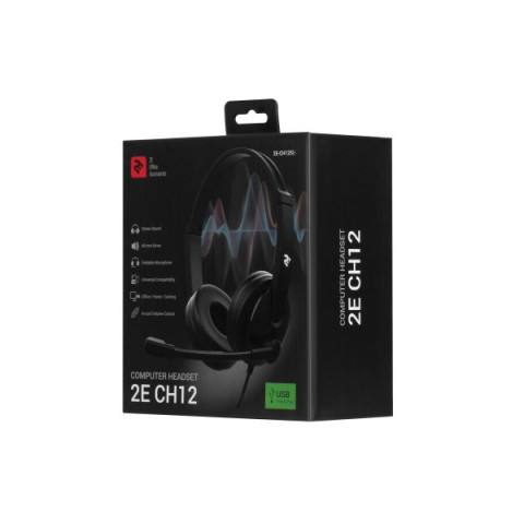 Гарнітура ПК стерео On-ear 2E CH12 USB, omni-mic, 2м, чорний