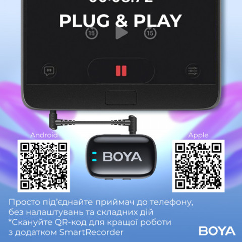 Бездротовий петличний мікрофон BOYA mini-18 TRS for camera Black Купити в Україні