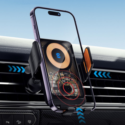Тримач для телефона Essager Junyi 15W Wireless Phone Holder for Car (Air Outlet Type) Black (EZJWX-JY01-Z)