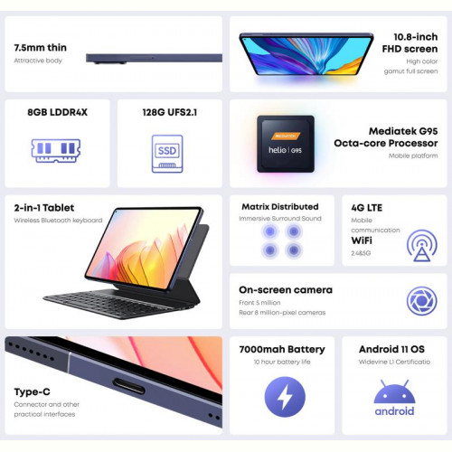 Планшетний ПК Chuwi HiPad Pro 8/128GB Dual Sim Silver (CWI526-PRO-KB/CW-102788) з клавіатурою