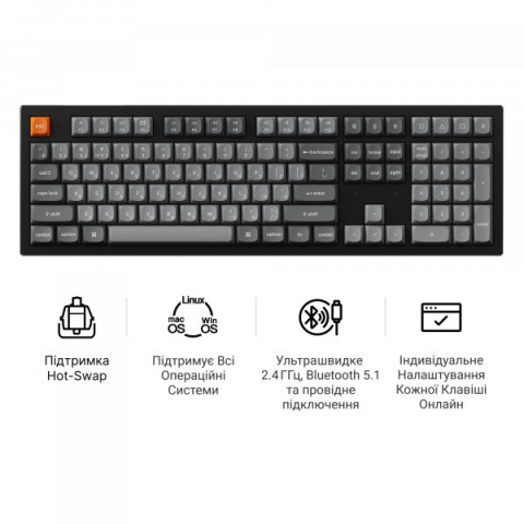 Клавіатура бездротова Keychron K10 Max Keychron Super Banana Switch Black RGB (K10M-H4-UA) Купити в Україні