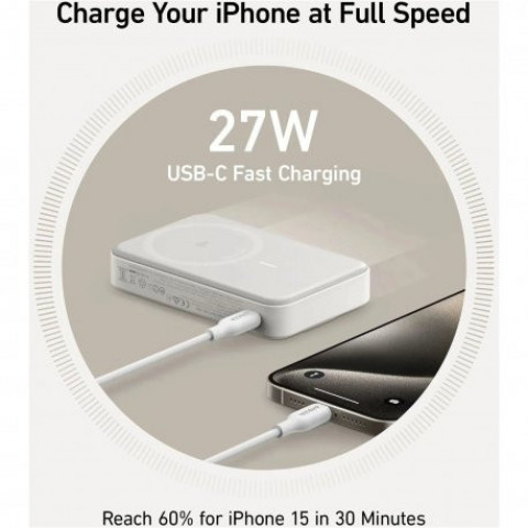 Портативна батарея Power Bank Anker MagGo 10000mAh 15W Qi2, White (A1654021)