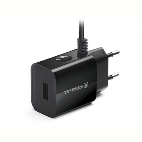 Мережевий зарядний пристрій REAL-EL CH-215 (2USB, 2.1A) Black + кабель microUSB