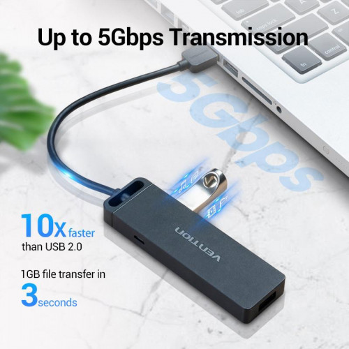 Концентратор Vention 4-Port з micro USB живленням 0.15M Black (CHLBB)