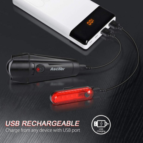 Комплект велофара і задня мигалка Ascher Ultra Bright 2000 mAh, 300 Lumens 4 режими світла (HJ-040)