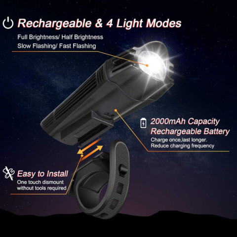 Комплект велофара і задня мигалка Ascher Ultra Bright 2000 mAh, 300 Lumens 4 режими світла (HJ-040)