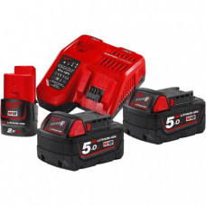 Набір акумулятора та зарядного пристрою Milwaukee NRG-502 12В 1х2А·год Redlithium M12 18В 2х5А·год Redlithium M18 ЗП M12-18FC